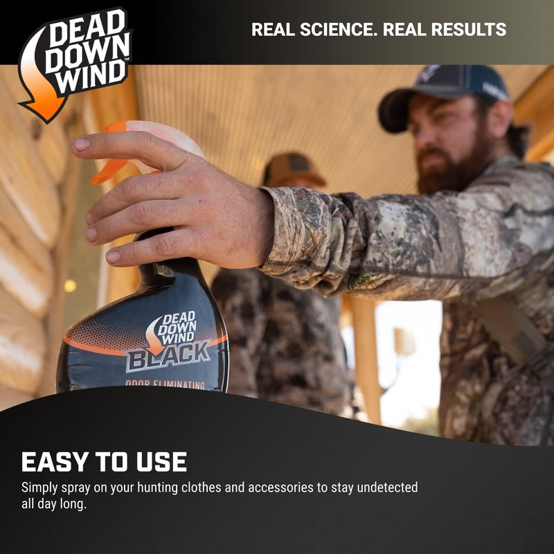 DEAD DOWN WIND Black Premium Field Spray Bottle - Odor Fighting Hunting Scent Control Spray - Safe for Sensitive Skin - Easy to Use for Hunting Gear & Clothing (12 oz)