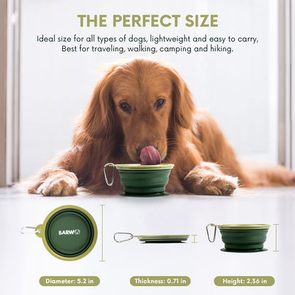 BARWO Collapsible Dog Bowl with Non Skid Suction Base -100% Pure Silicone Foldable Water Bowl, Portable Dog Bowl for Travel, Hiking & Camping 350mL 1 Piece
