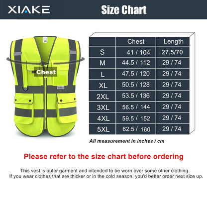 XIAKE High Vis Vests 8 Pockets Reflective Safety Vest Waistcoats for Men Women, Meets ANSI/ISEA Standards(Yellow,X-Large)