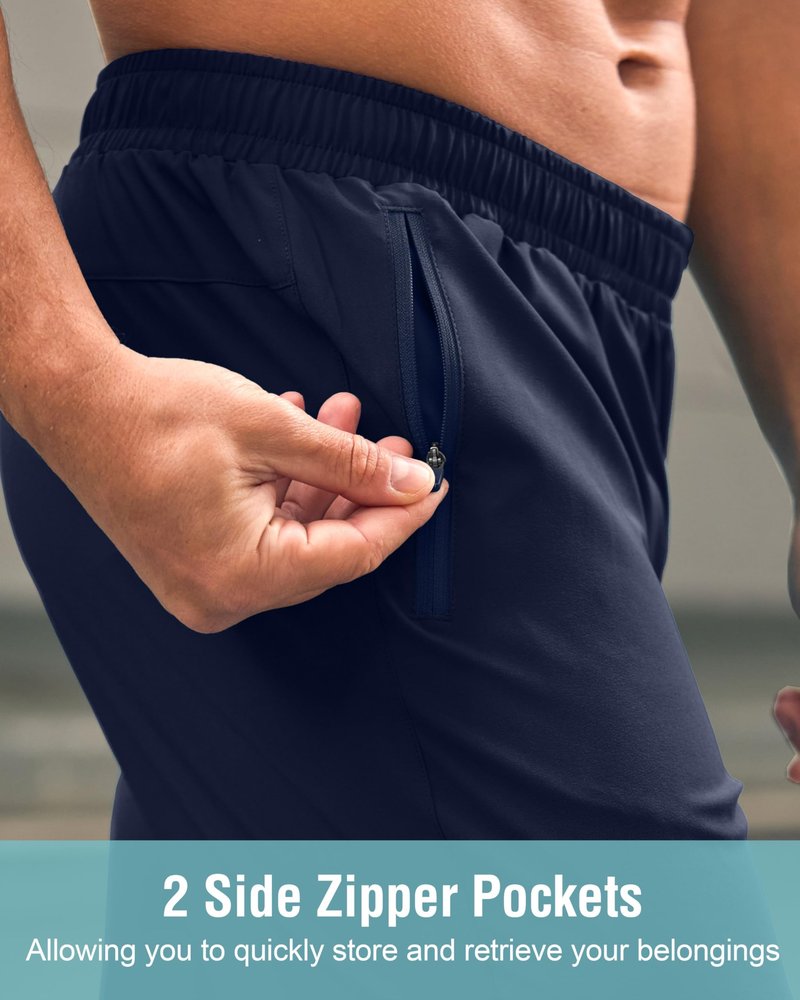 Men's Athletic Running Shorts with Zipper Pockets Quick Dry 7"/ 5"/ 9" Workout Gym Shorts for Basketball Hiking(Navy,7XS)