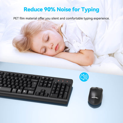 TECKNET Wireless Keyboard and Mouse Set, Ergonomic 2.4G Cordless Keyboard & Mouse Combo Silent, Full-Size, Spill-Resistant with Nano USB Receiver for PC, Laptop, Computer - QWERTY, UK Layout