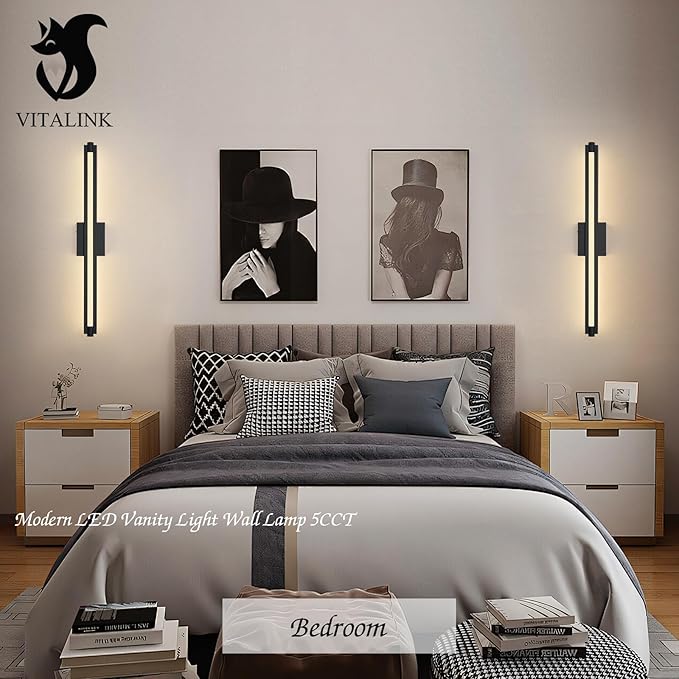 30" Long Vanity Light LED Bar Wall Light Over Bathroom Vanity Mirror Black LED Wall Lamp 5CCT(3000K/3800K/4500K/5200K/6000K) Dimmable Bathroom Wall Mount Lighting