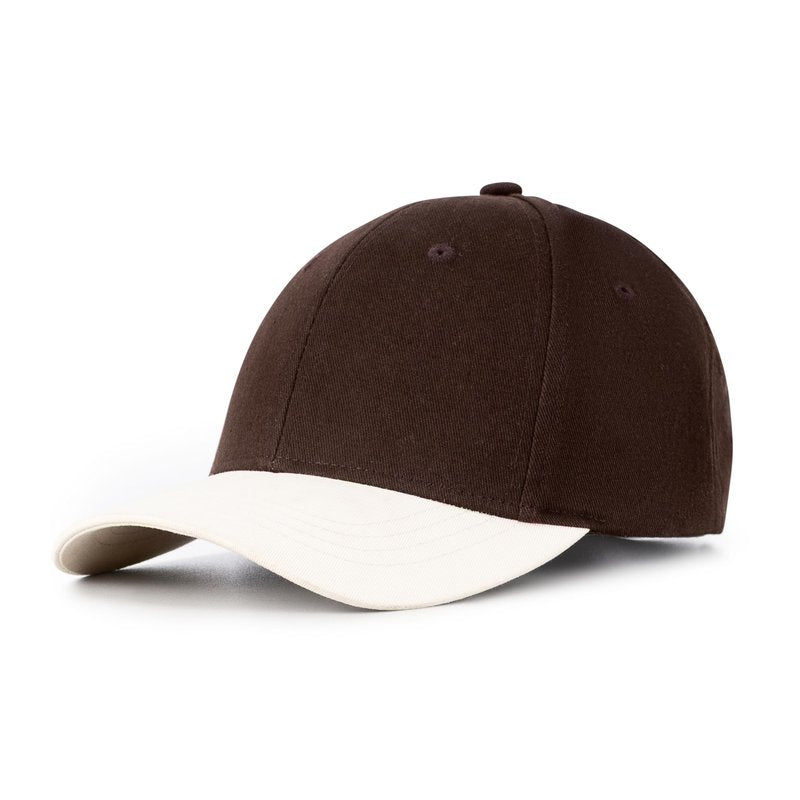 Mens Cap, Plain Baseball Cap, 100% Cotton, Adjustable Size, Casual Hat, Two Tone Color Combinations (Brown & White)