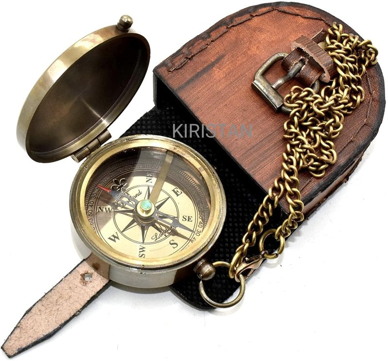Antique Brass 2 Inch Compass | to My Son I'm Always here for You | Engraved Pocket Chain Compass with Leather Case for Love Mom to Son Antique Compass, Birthday Gift, Graduation Gift