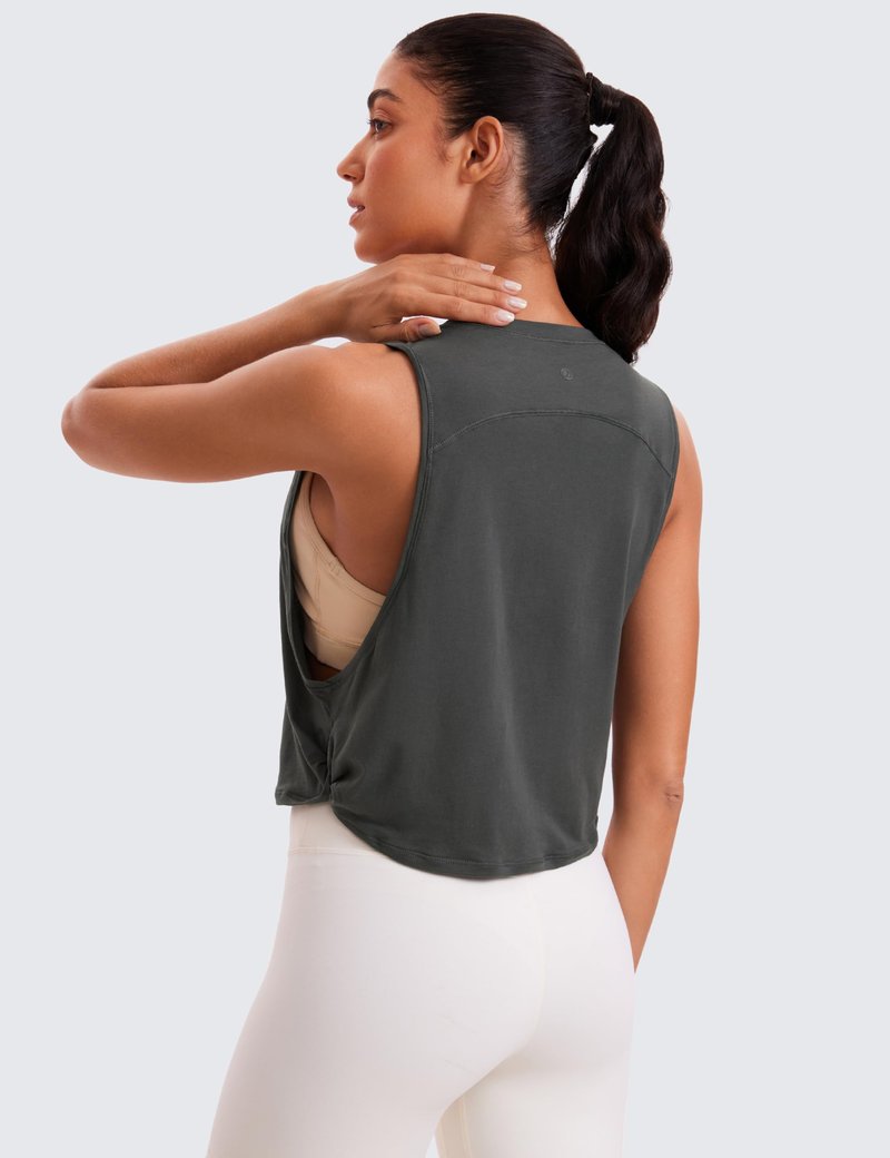 CRZ YOGA Pima Cotton Large Armhole Tank Tops for Women - Workout Sport Athletic Yoga Running Gym Loose Crop Sleeveless Shirts Grey Olive X-Small