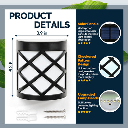 Solpex Solar Fence Lights, 8 Pack Waterproof Deck & Wall Lights - 6 LED Decorative Outdoor for Deck, Patio, Stairs, Yard, Path & Driveway (Warm White)
