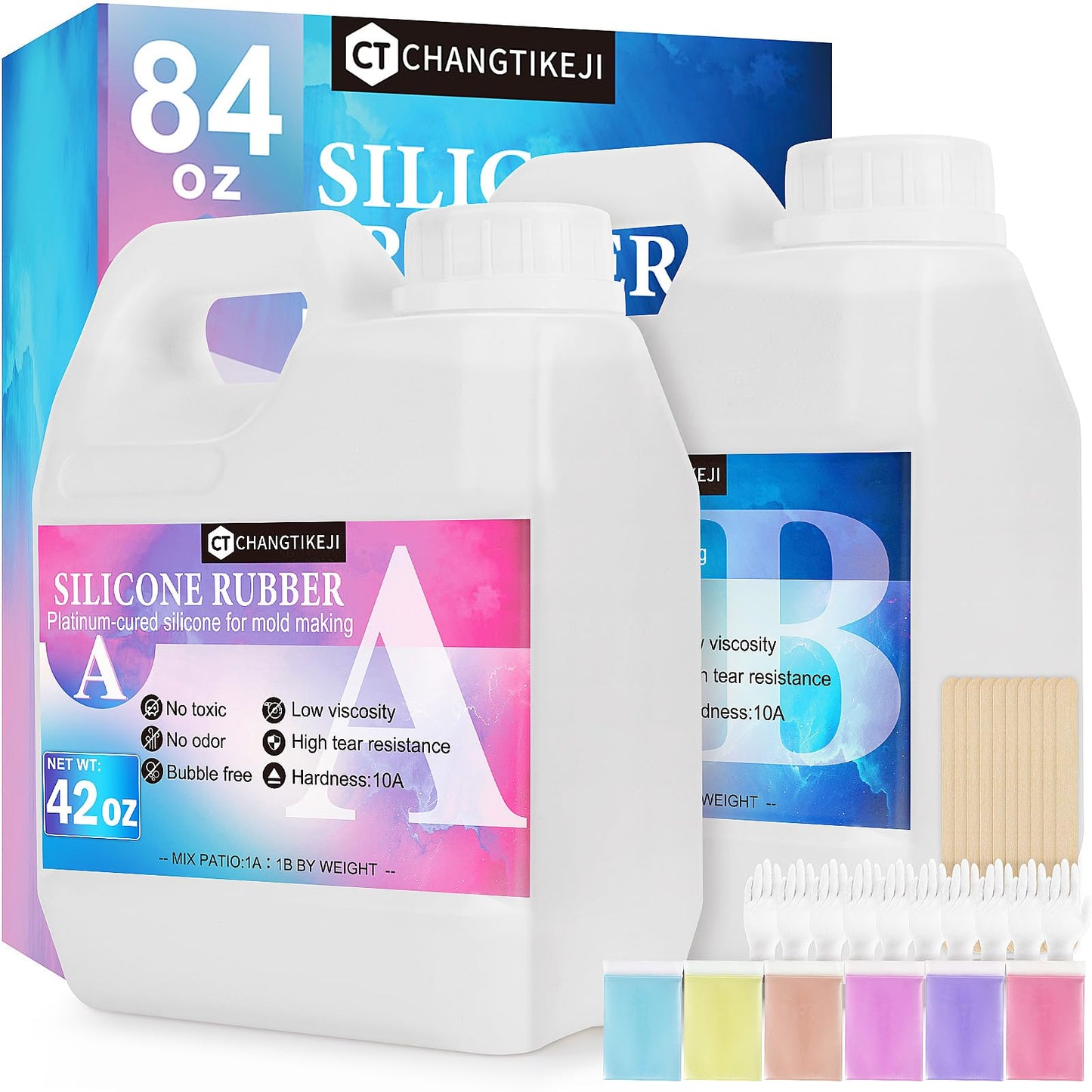 CHANGTIKEJI Silicone Mold Making Kit, 84oz 10A Elastic Liquid Silica Gel for Casting Resin molds and Candle & Soap Mold,Fast Cure Translucent Platinum Silicone Rubber