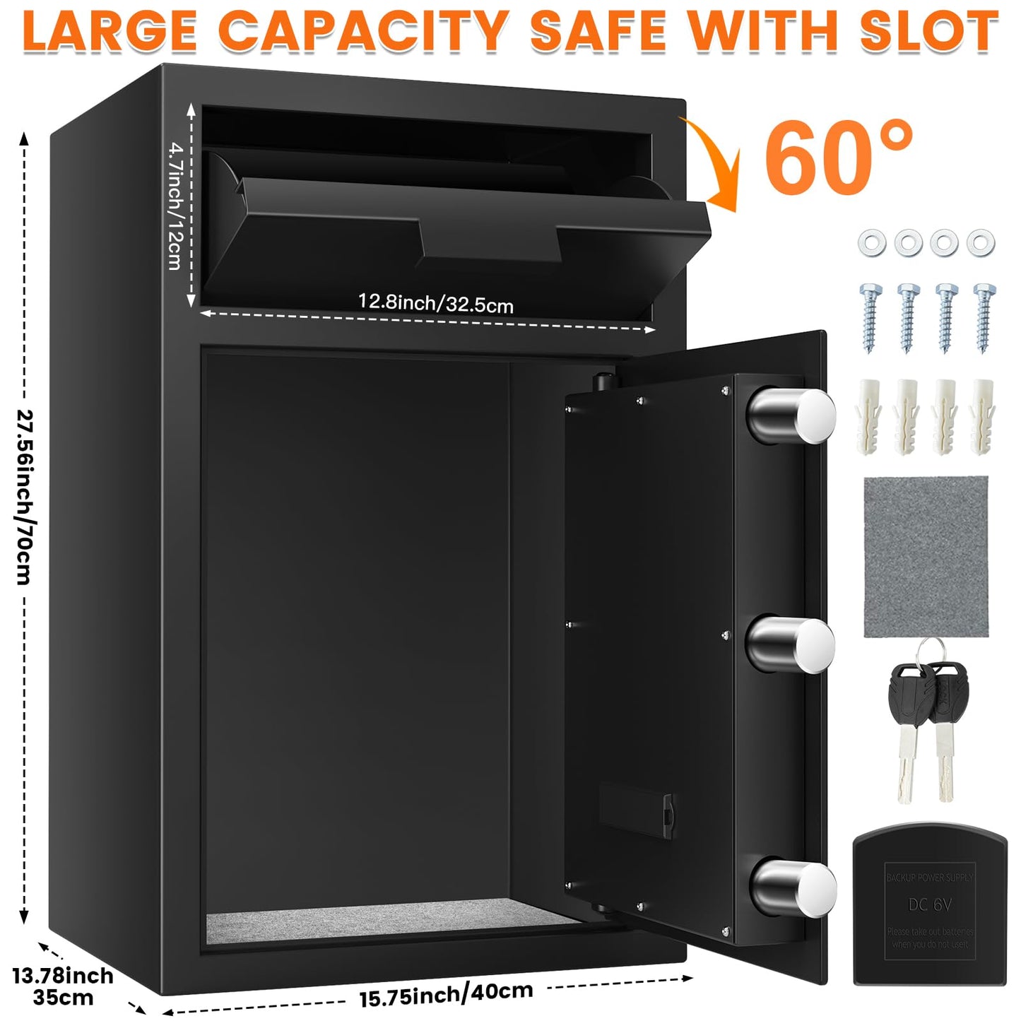 5.8 cu ft Large Fireproof Drop Safe Box for Business, Anti-Theft Money Drop Slot Safes with Digital Keypad and Spare Keys, Heavy-duty Cash Depository Lock Safe for Home Office Retail Store Business