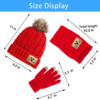 Kids Knit Hat/Scarf/Gloves Set,Winter Warm Set with Beanie and Long Scarf