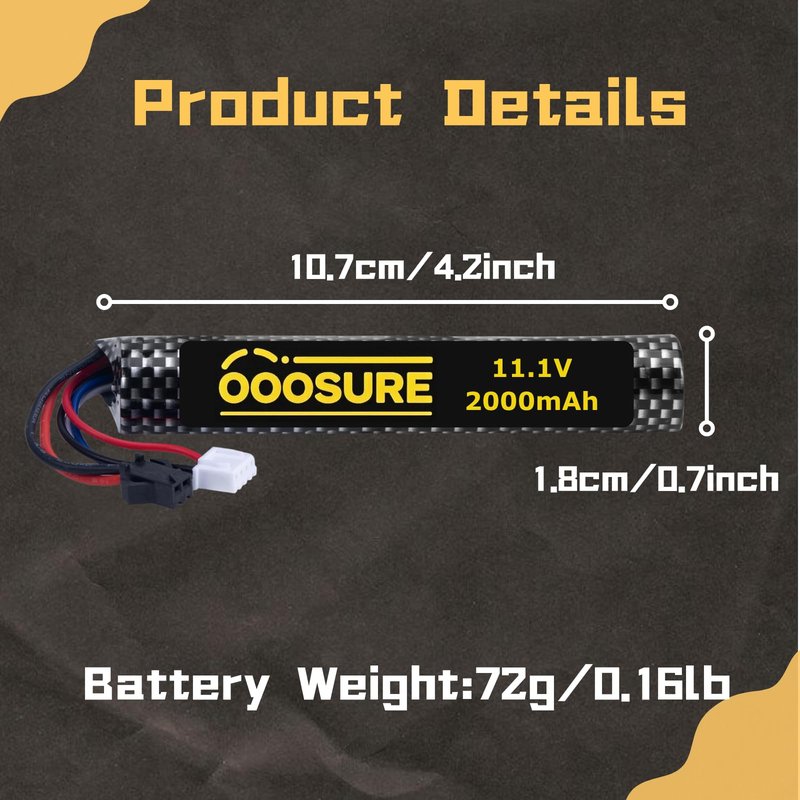 OooSure 2000mah 11.1V 3S Airsoft Battery with SM2P to XT30 / Mini Tamiya Switch Cable for RC Toy