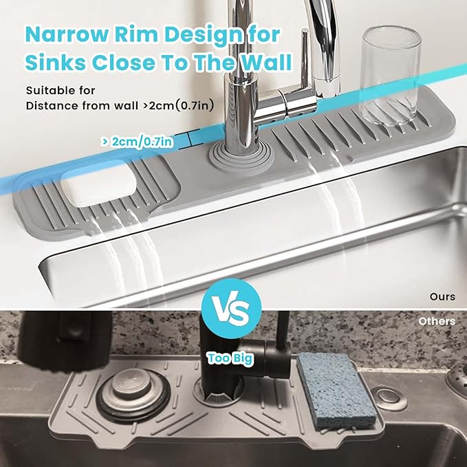 Daily Treasures 45 x 10 cm Splash Sink Guard, Narrow Rim Design Silicone Faucet