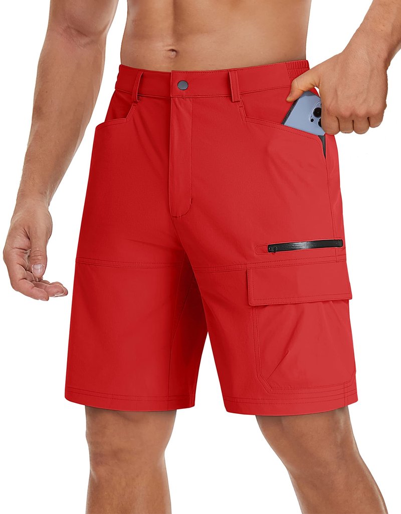 TACVASEN Mens Cargo Shorts Casual Dress Hiking Shorts Quick Dry Outdoor Waterproof Lightweight Tactical Work Fishing Travel Summer Red 38