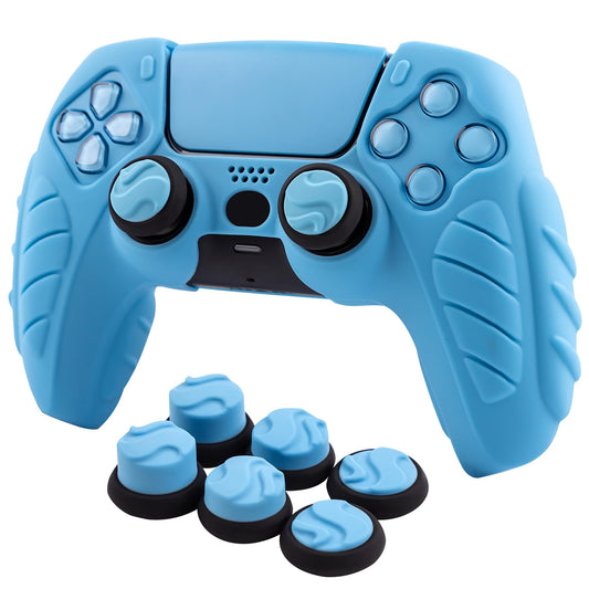 CHIN FAI Ergonomic Soft Grip Skin Compatible PS5 Controller Cover, Anti-Slip Silicone with 6 Thumb Grips Accessories Set for PlayStation 5 (Starlight Blue)