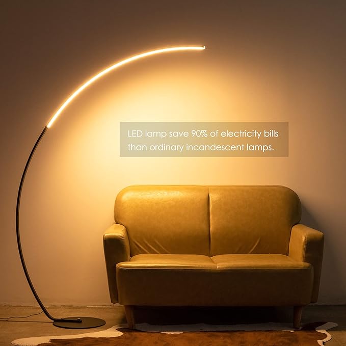 NUÜR Arc Floor Lamp, 67" Tall Black Gold LED Modern Standing Floor Lamp with Remote Control, Arched Bright Floor Lamps for Living Room Bedroom Office Home (Black)