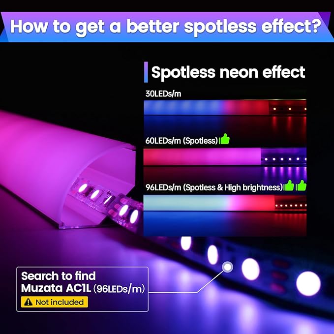Muzata 10Pack 6.6FT/2M Plus-Size Spotless V Shape LED Channel Silver Aluminum LED Diffuser Channel with Milky White Cover V101 WW 2M