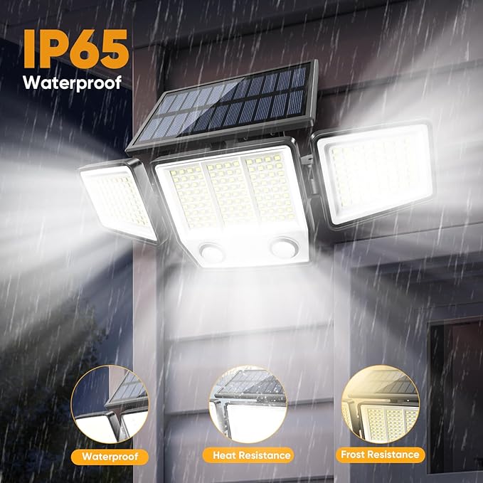 Solar Motion Sensor Outdoor Lights Waterproof - 3000LM 3 Modes Security Lights Outdoor 270° Illumination IP65 LED Solar Flood Wall Light for Garden Yard Patio Pathway (With ‎Remote Control, 2)