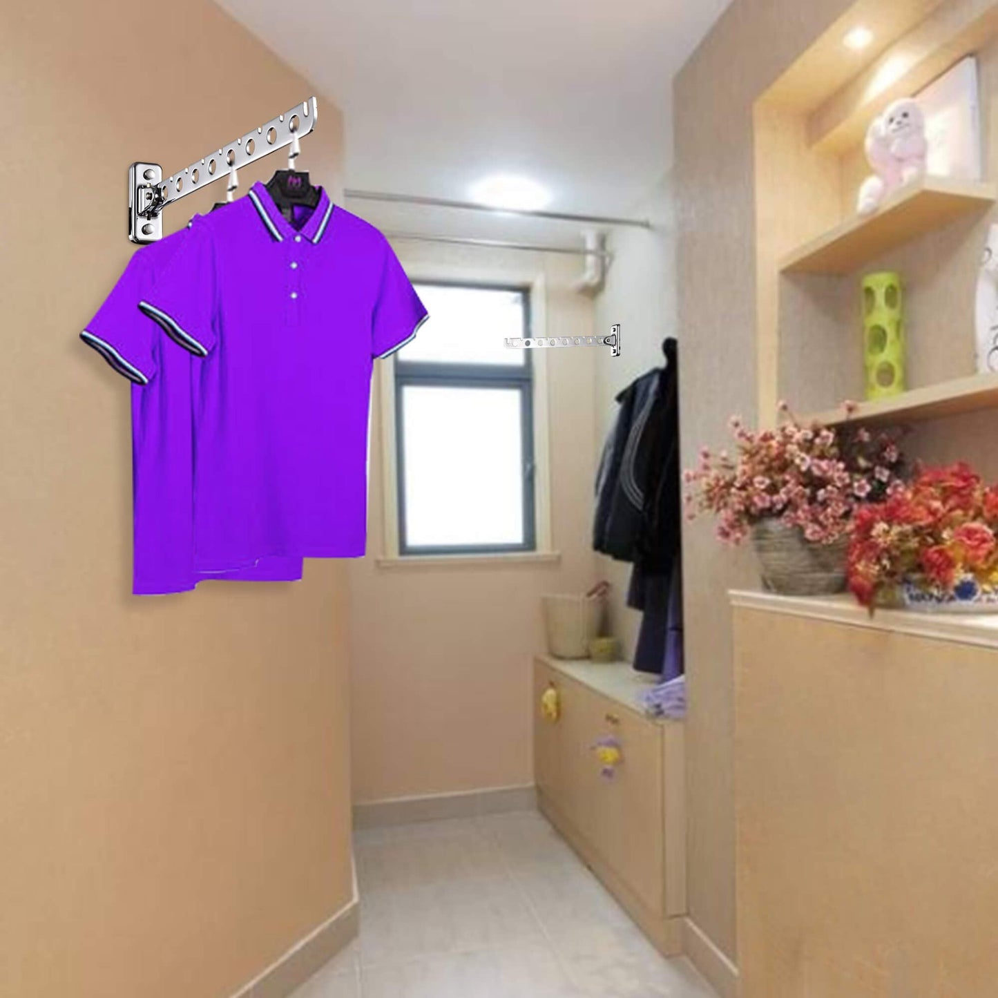 ASHOP Wall Mounted Clothes Hanger 2-Pack Folding Swing Arm Rack for Laundry Room Space-Saving Heavy-Duty Organizer Ideal for Bathroom & Bedroom