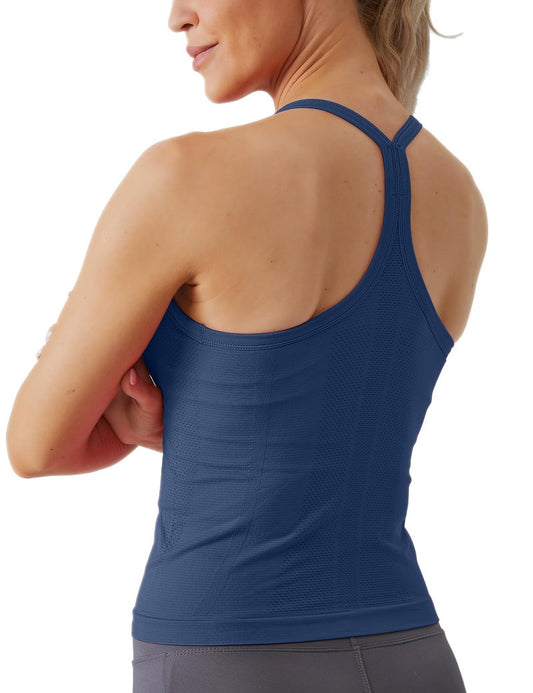 MathCat Workout Tank Tops for Women with Built in Bra, Sleeveless Gym Tops Seamless Racerback Athletic Yoga Shirts Navy