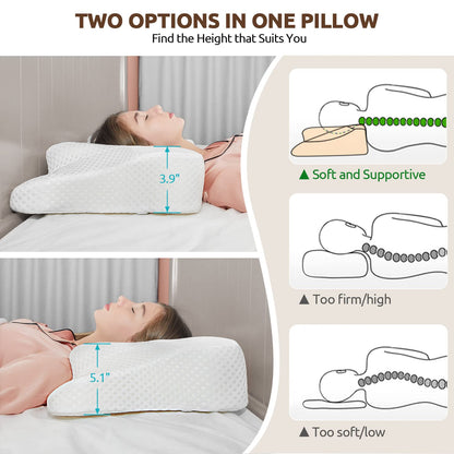 DONAMA Cervical Neck Pillow for Pain Relief,Odorless Contour Memory Foam Pillows with Cooling Pillowcase Cozy Sleeping, Orthopedic Ergonomic Bed Pillows for Side Back Stomach Sleepers