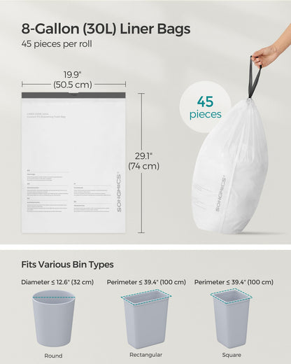 SONGMICS Drawstring Bin Liners, 30L Bin Liners, Code 30A, Customized, 2 Rolls, 90 Pieces, White KRB30A02