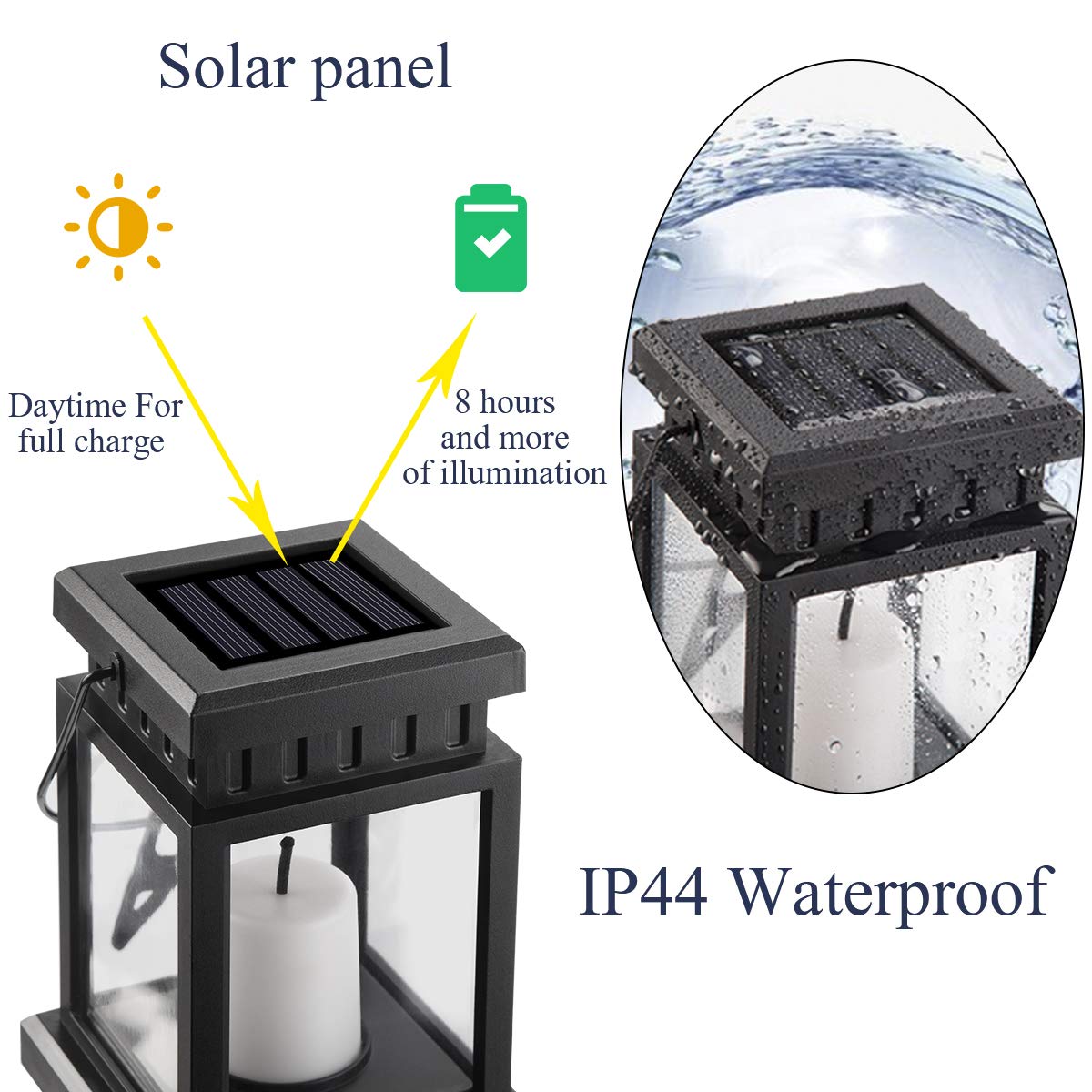 GIGALUMI Solar Hanging Lantern Outdoor, 8 Pack Solar Candle Lights with Stake for Garden,Patio , Lawn, Deck , Umbrella, Tent, Tree,Yard,Driveway(Warm White).