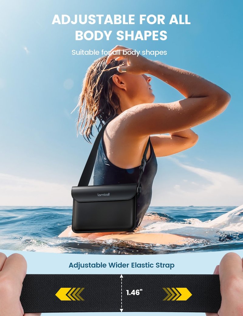 Lamicall Waterproof Fanny Pack Pouch - Large 8.7” Capacity fits iPad Mini & iPhone 17 16 15 Pro Max with Case - IPX8 Submersible Dry Bag for Cruise Essentials, Snorkeling, Kayaking, Black 2-Pack