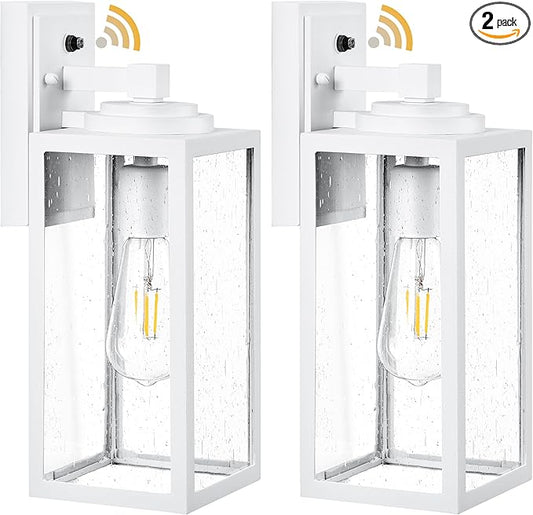 VIANIS Dusk to Dawn Outdoor Lighting, 2-Pack Large Size White Exterior Light Fixtures with Tempered Seed Glass, Waterproof Outdoor Wall Light Fixture, Anti-Rust Porch Lights Outdoor for Porch, Garage