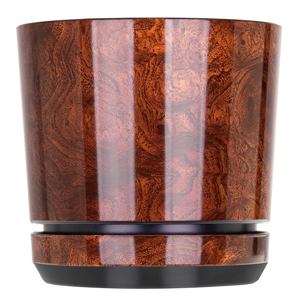 KORAD Wood Large Flower Indoor Plant Pot with Saucer Plastic Gloss Modern Decorative Planter with Drainage Holes, 6 Sizes, 25 colours (26 cm - 10.2 inch)
