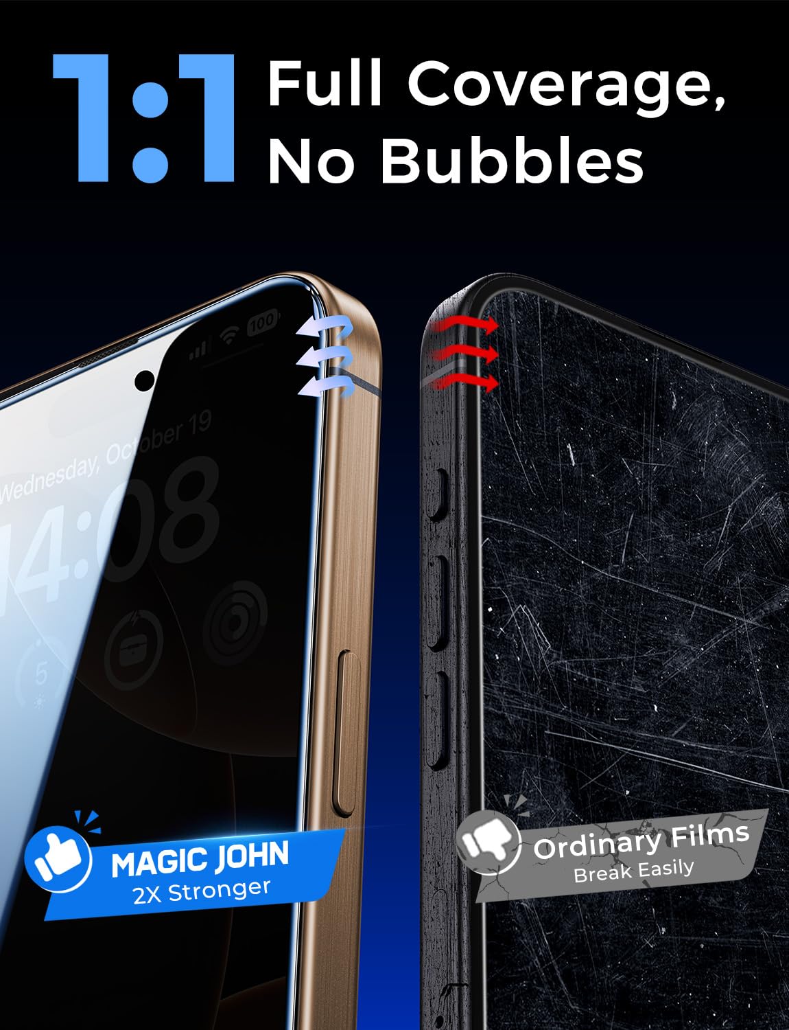 MAGIC JOHN 2 Pack for iPhone 16 Pro [6.3 inch] Privacy Tempered Glass Screen Protector, Auto Dust-Elimination, Bubble Free, Easy Installation, 16Pro 6.3''