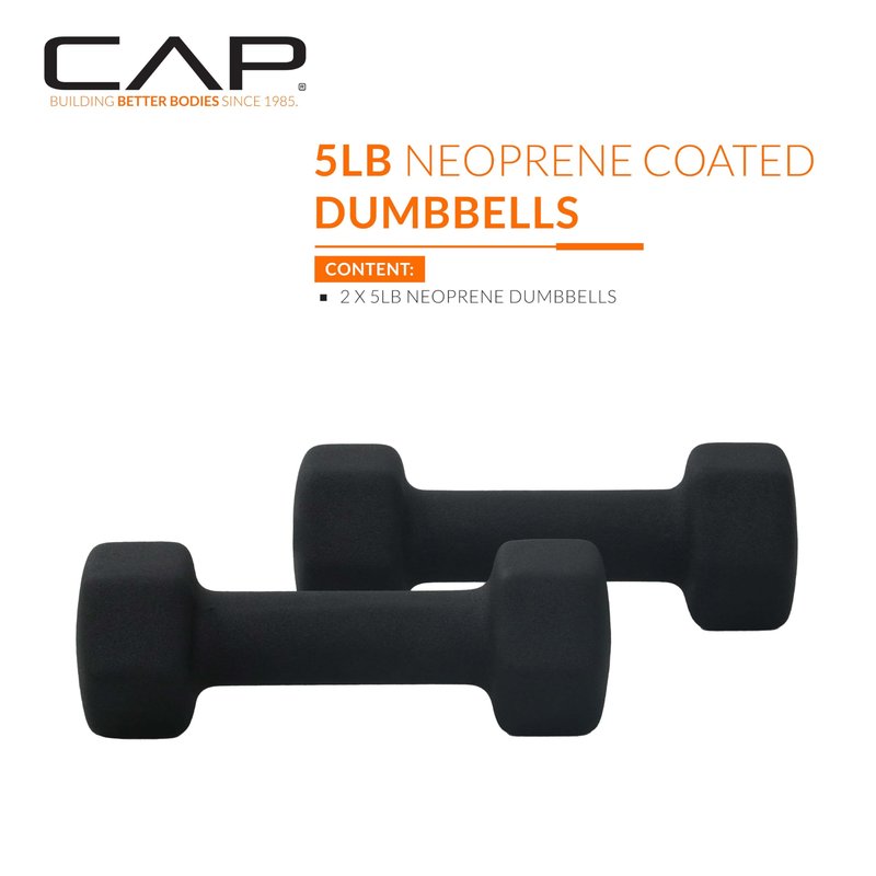 CAP Barbell 5 LB Neoprene Dumbbell Hand Weights - Pair | Black
