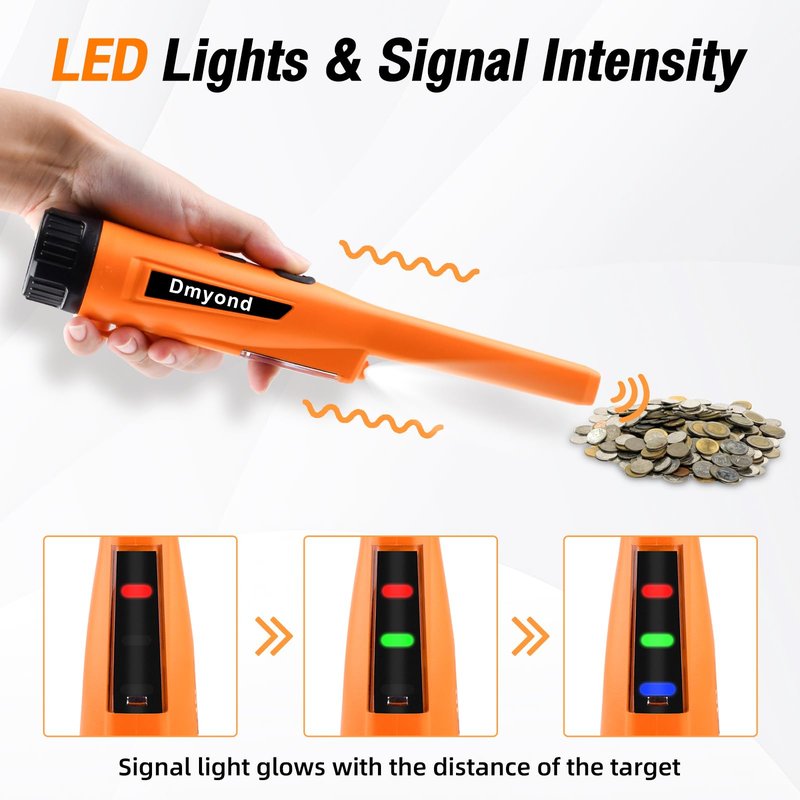 Dmyond Metal Detector Pinpointer & Accessories - IP68 Full Waterproof Handheld Pin Pointer Wand with 3 Modes - Includes Sand Sifter Scoop and Shovel for Beach Digging, Treasure Hunting