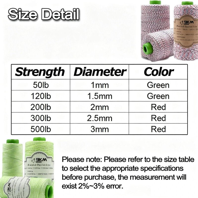 9KM DWLIFE Braided Dacron Kite String 120lb 500ft Polyester yoyo String Mason Line Thread Heavy Duty Rope Outdoor