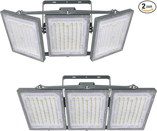 STASUN 2 Pack LED Flood Lights Outdoor, Max Series 480W 48000lm 6000K Daylight IP66 Waterproof, Commercial Parking Lot Lights, 3 Heads for Yard Street Stadium Outdoor Area Floodlight Security Light