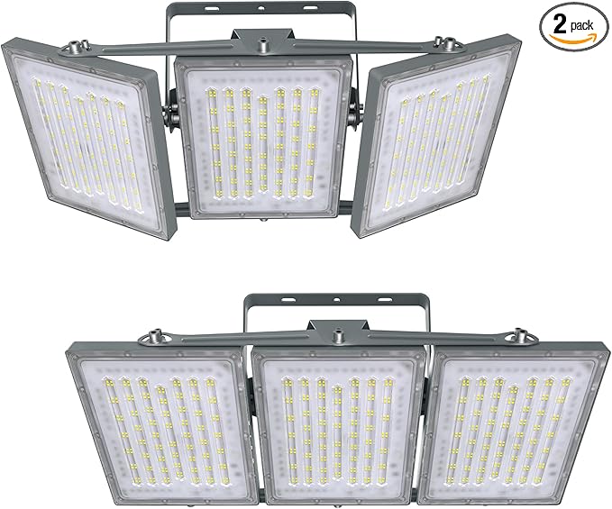 STASUN 2 Pack LED Flood Lights Outdoor, Max Series 600W 60000lm 6000K Daylight IP66 Waterproof, Commercial Parking Lot Lights, 3 Heads for Yard Street Stadium Outdoor Area Floodlight Security Light