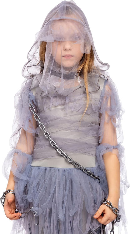 Spooktacular Creations Halloween Haunting Beauty Ghost Girl Costume, Scary Ghost Dress Midnight Costume for Halloween Dress Up Party-XL(12-14yr)