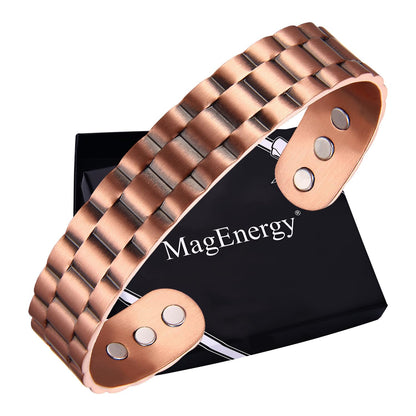 MagEnergy Mens Copper Bracelet 99.9% Pure Copper Magnetic Bracelet with 6 Powerful Magnets with Jewelry Gift Box