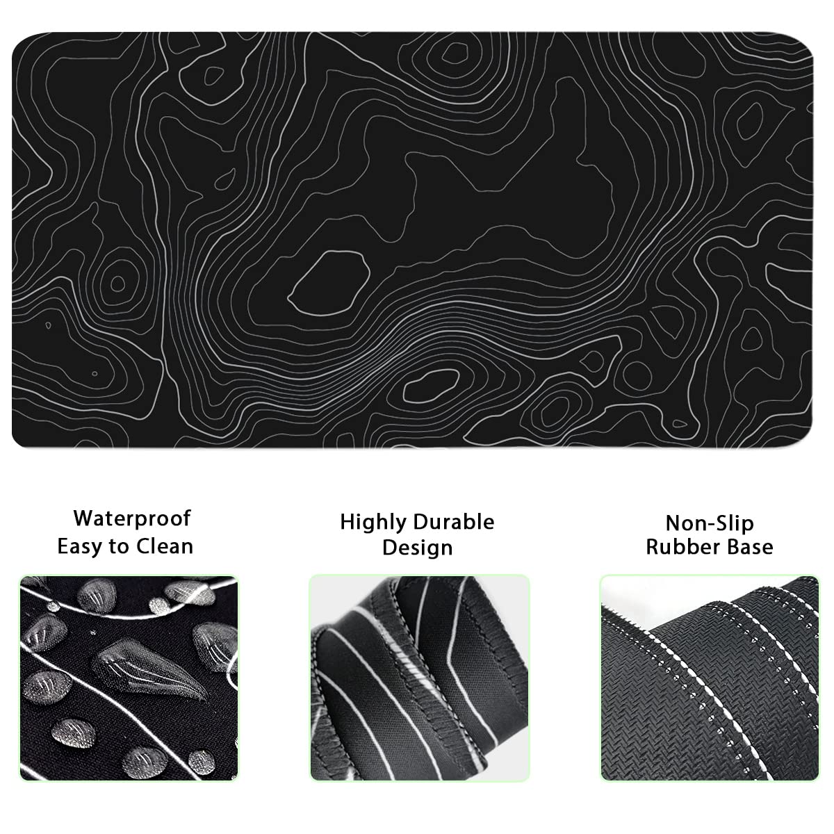 4-in-1 Gaming Mouse Pad Wrist Support Set，Desk Pad + Mouse Pad with Wrist Rest + Keyboard Wrist Rest + Coaster, Ergonomic Design for Home Office Study Game - Topographic Contour