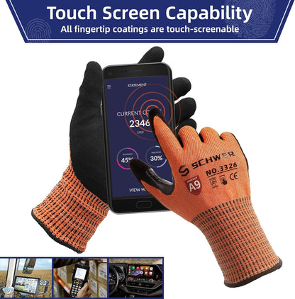 Schwer ProGuard Highest Level Cut Resistant Work Gloves PR3326 for Extreme Protection，Level 9 Cut Gloves with Reinforced Thumb, Non Slip, Breathable, Durable, Touch-screen, PFAS Free, Orange 1 Pair（M）