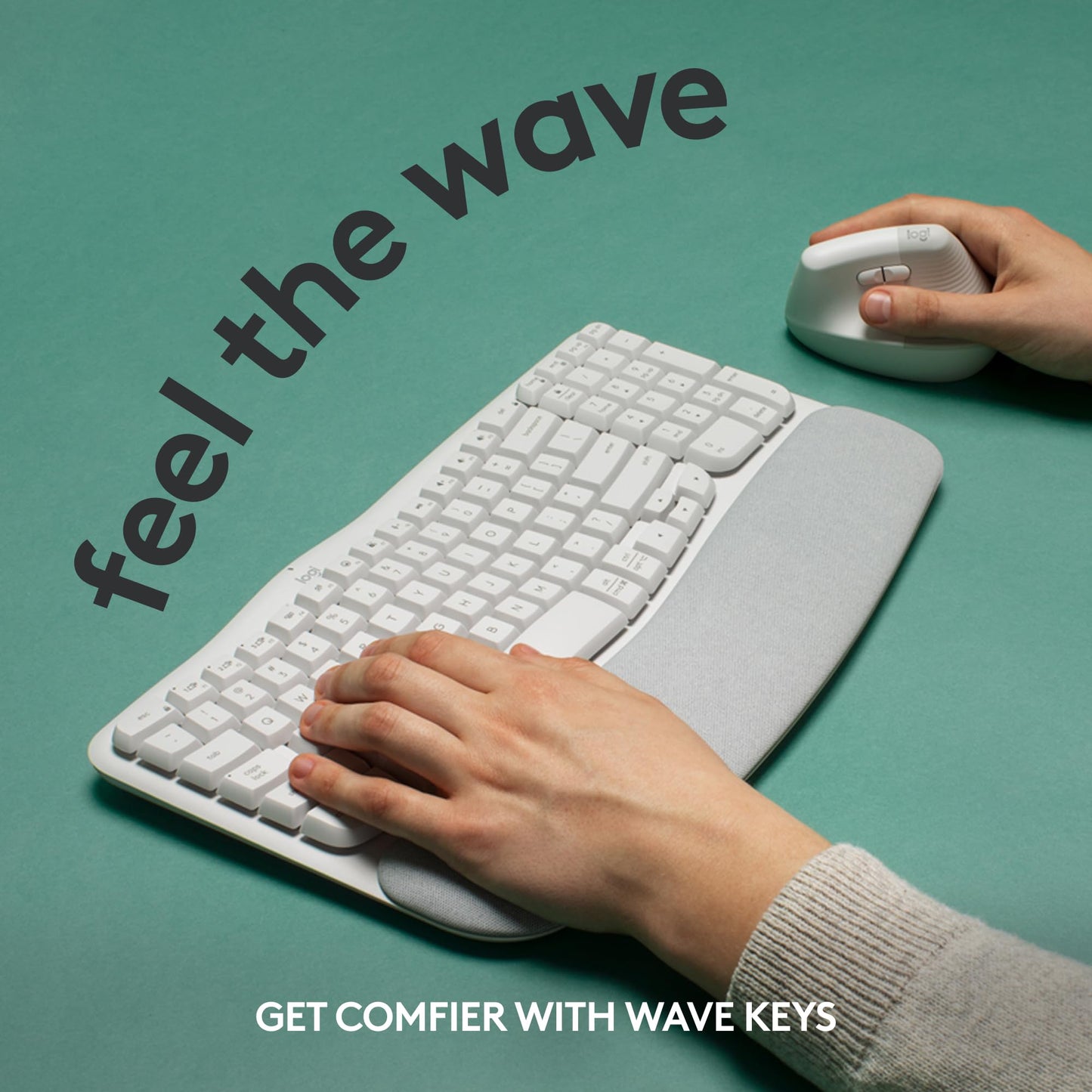 Logitech Wave Keys Wireless Ergonomic Keyboard with Cushioned Palm Rest, Comfortable Natural Typing, Easy-Switch, Bluetooth, Logi Bolt Receiver, for Multi-OS, Windows/Mac - Rose