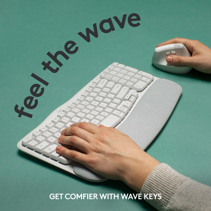 Logitech Wave Keys Wireless Ergonomic Keyboard with Cushioned Palm Rest, Comfortable Natural Typing, Easy-Switch, Bluetooth, Logi Bolt Receiver, for Multi-OS, Windows/Mac - Rose