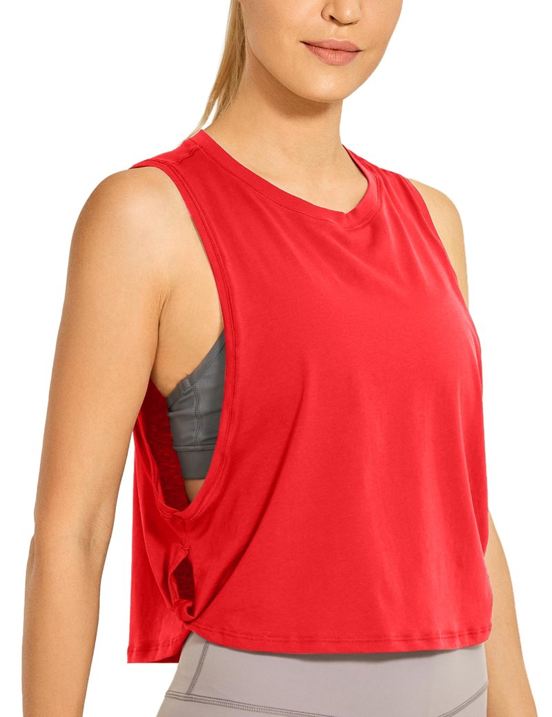 CRZ YOGA Pima Cotton Large Armhole Tank Tops for Women - Workout Sport Athletic Yoga Running Gym Loose Crop Sleeveless Shirts Deep Red Large