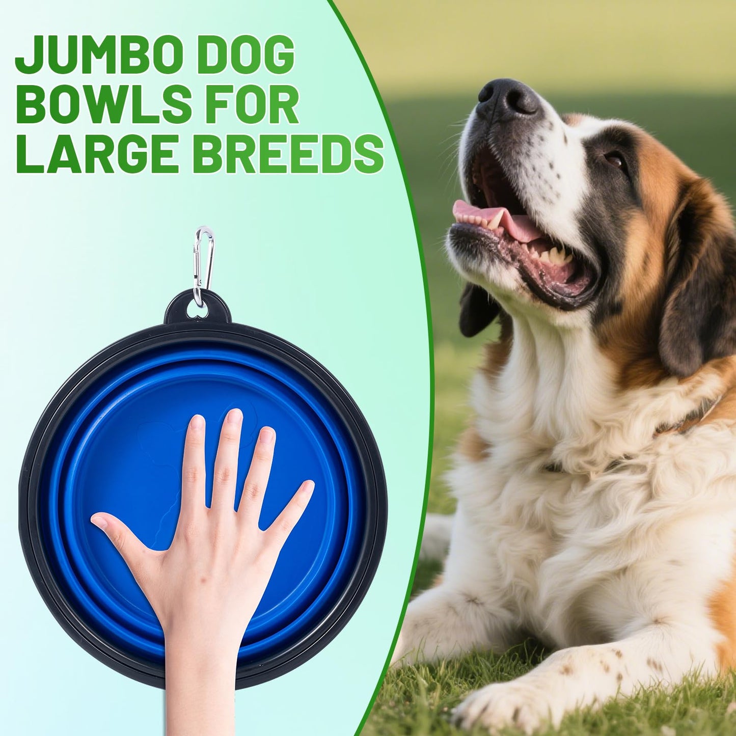 Dog Bowl Pet Collapsible Bowls, 2 Pack for Cats Dogs, Portable Pet Feeding Watering Dish for Walking Parking Traveling with 2 Carabiners (Small, Blue+Green)