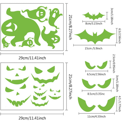 Outus 49 Pieces Halloween Glow in The Dark Window Decals Luminous Stickers Ghost Wall Stickers Bat Wall Stickers Night Glow Decals for Halloween Theme Party
