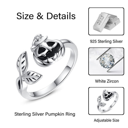 Halloween Pumpkin Jack Adjustable Ring Sterling Silver Halloween Jewelry Skull Wrap Finger Ring for Women