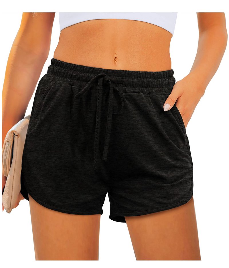 Aloodor Womens Shorts for Summer Athletic Shorts with Pockets Runing Training Black L