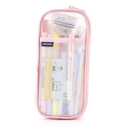 EASTHILL Grid Mesh Pen Pencil Case with Zipper Clear Makeup Color Pouch Cosmetics Bag Multi-Purpose Travel School Teen Girls and Boys Transparent Stationary Bag Office Organizer Box for Adluts(Pink)