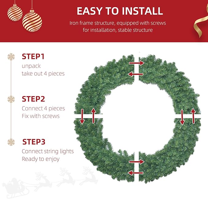 60in Large Christmas Wreath - HOYECHI Lighted Wreaths Holiday Decor, Outdoor Wreath with 300 Colorful LEDs, 930 PVC Tips, Metal Hook, 9 Functions, Timer, Power Plug-in, Remote Controls