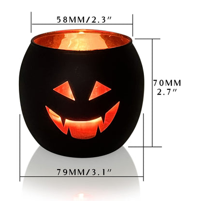 Halloween Table Decor Set of 6, Jack O Lanterns Black Glass Votive Tealight Candle Holders, Halloween Decorations Indoor Party Mantel Coffe Table Centerpiece Decor