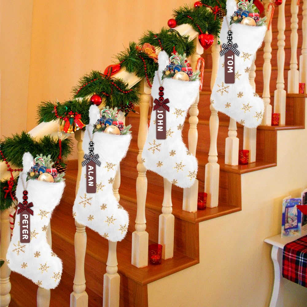 XIMISHOP 4 Pack Christmas Stockings, 18 Inch Large Faux Fur Sequin Snowflake Christmas Stockings，Snowy White Xmas Stockings Hanging Ornaments for Christmas Holiday New Year Decorations