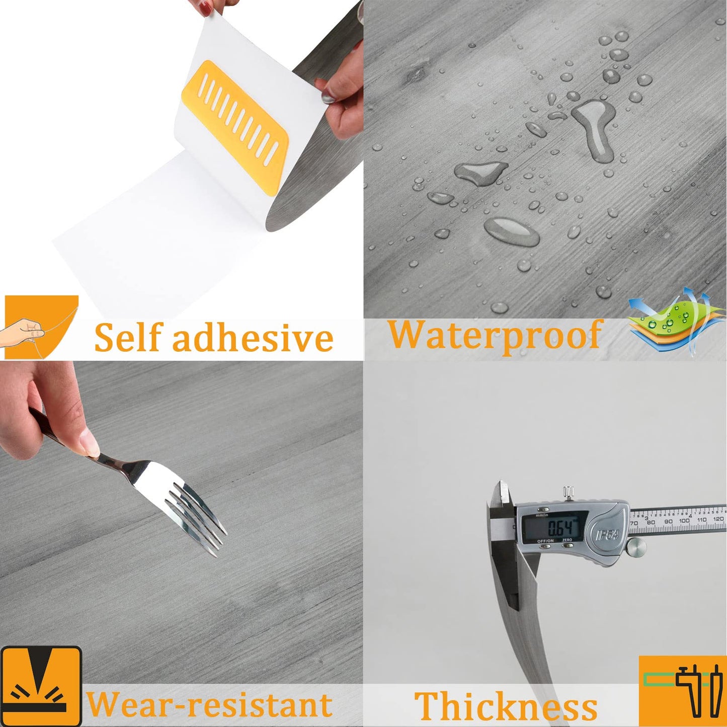 NUFLR Floor Tiles Self Adhesive Vinyl Flooring Grey Wood Effect Peel and Stick Floor Tile Vinyl Flooring Roll for Kitchen Living Room and Bathroom Planks 15X90cm 10pcs (1.35m²)